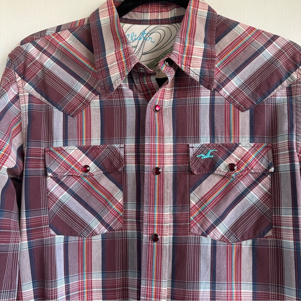 Hollister Red and Blue Plaid Snap Closure Long Sleeve Western Shirt  Sz S